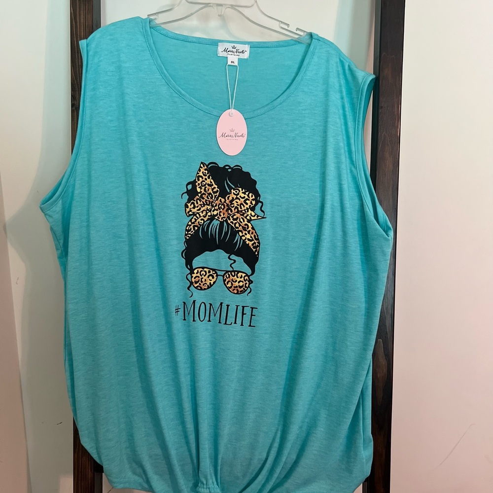 Main Strip Teal #MomLife Graphic Muscle Tee
